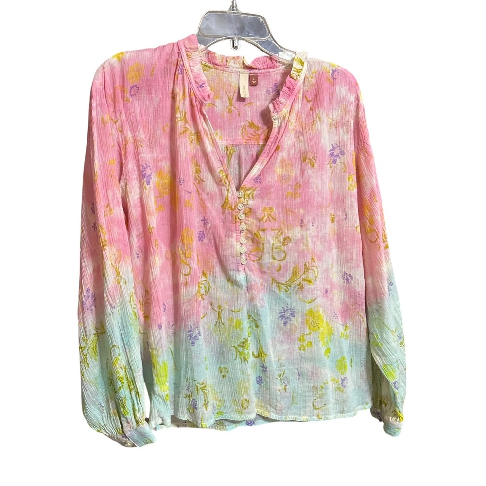 Pilcro The Tavi Blouse Pink Light Blue tie-dye Floral‎ Sz S Boho Fairy Gypsy - Picture 5 of 9
